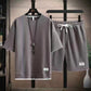 Waffle Fabric Short Sleeve T-Shirt 2-Piece Set