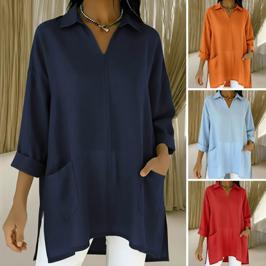 ✨🔥Women's Lapel V-Neck Tunic Top with Pockets👚