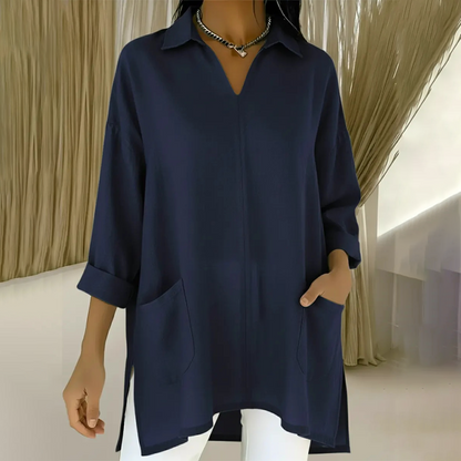 ✨🔥Women's Lapel V-Neck Tunic Top with Pockets👚