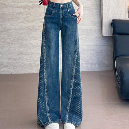 ⏳Limited-time 50% off⏰Women's Rhinestone-Embellished Wide-Leg Jeans👖