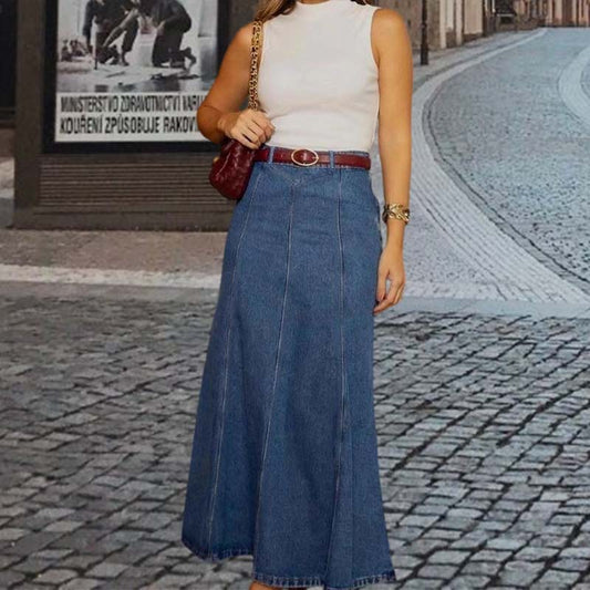 ✨Women's High-Waist A-Line Denim Maxi Skirt💞