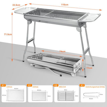 Portable Stainless Steel Charcoal Barbecue Grill – Foldable for Camping, Outdoor & Home Use🏕️🔥